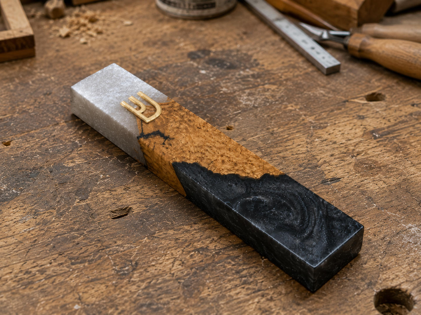 Olive Wood Mezuzah Case with white Resin | Modern Jewish Mezuzah | Handmade Judaica Gift | Black & White Mezuzah for Door