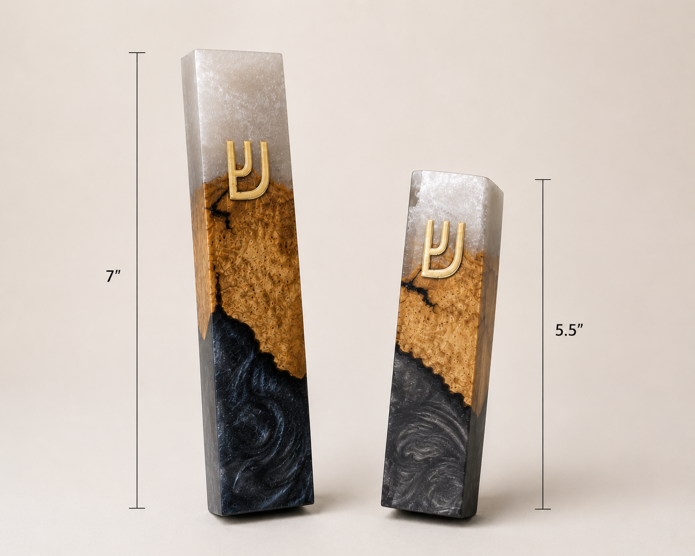 Olive Wood Mezuzah Case with white Resin | Modern Jewish Mezuzah | Handmade Judaica Gift | Black & White Mezuzah for Door