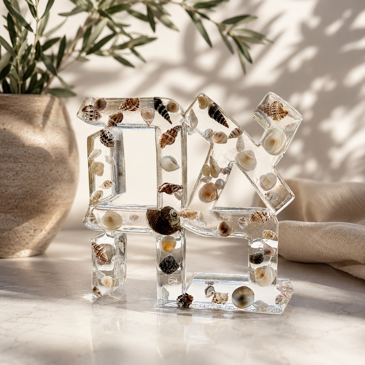 Handcrafted "Ahava" Hebrew Love Resin Seashell Sculpture – Modern Coastal Judaica