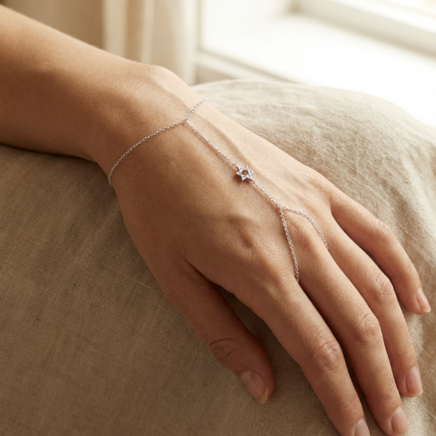 Star of David  Ring Chain Bracelet
