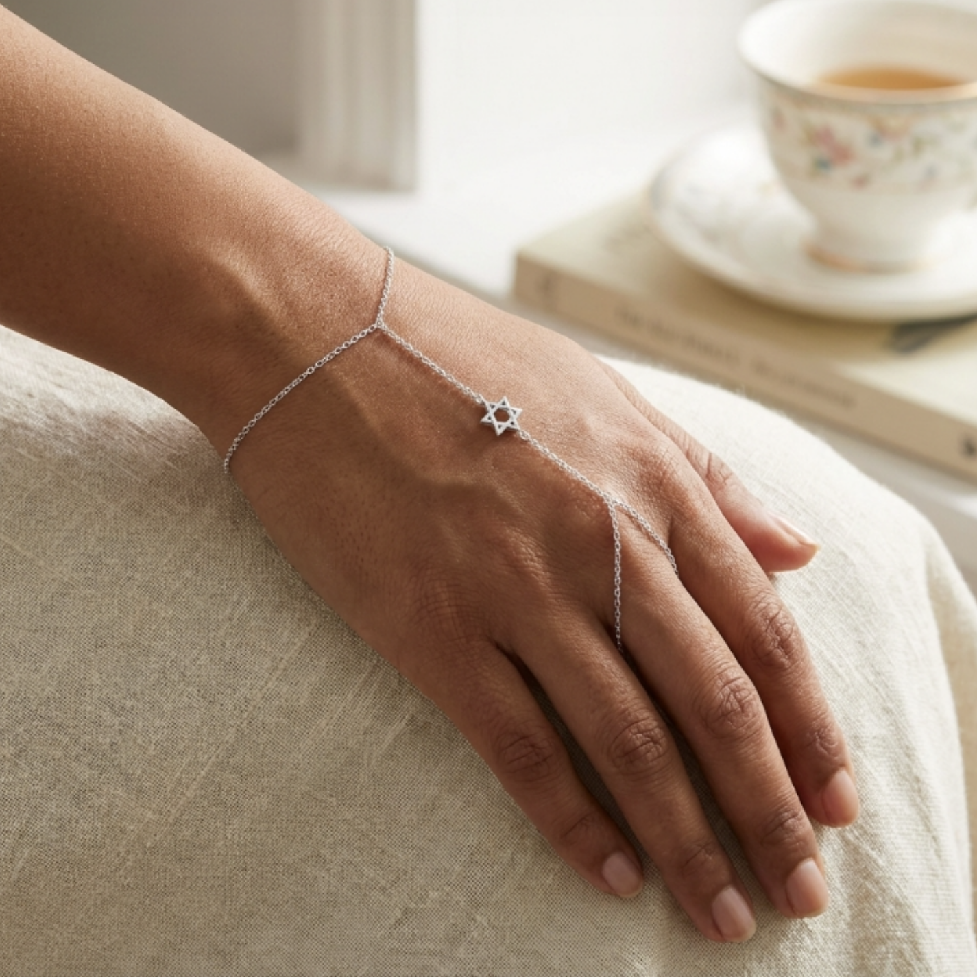 Star of David  Ring Chain Bracelet