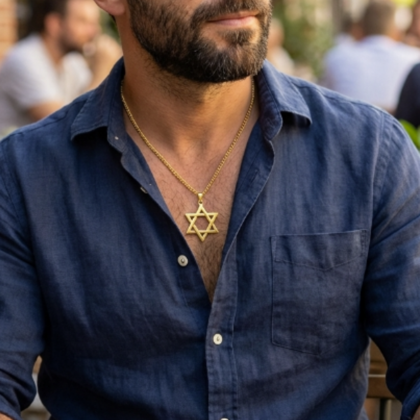 Mens Radiant Gold Star of David Necklace