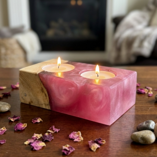 Handmade Olive Wood Shabbat Candle Holder (Holds 2 Tealights)