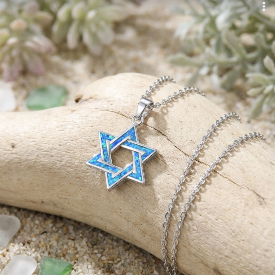 Blue and Silver Star of David Necklace