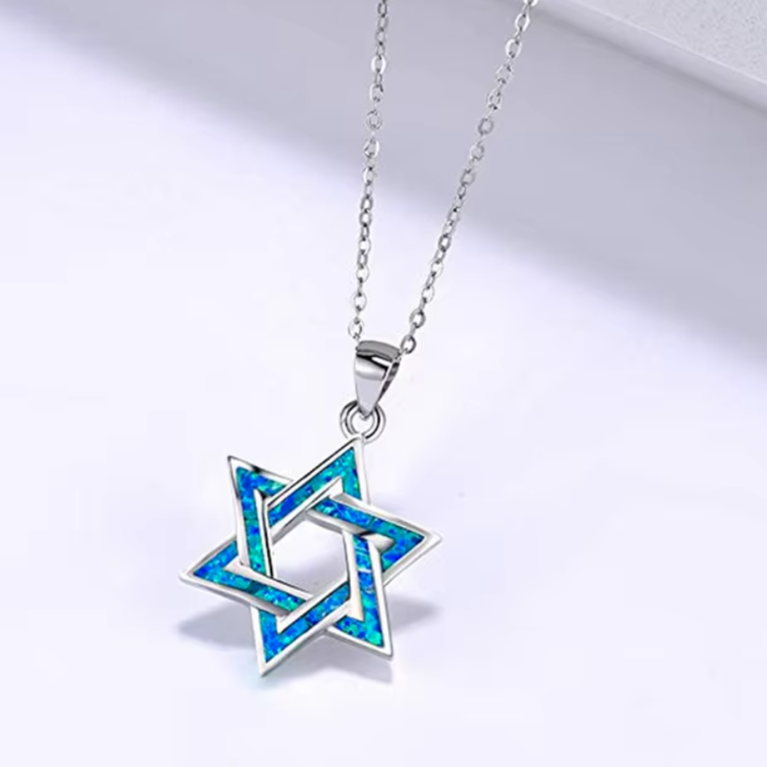 Blue and Silver Star of David Necklace