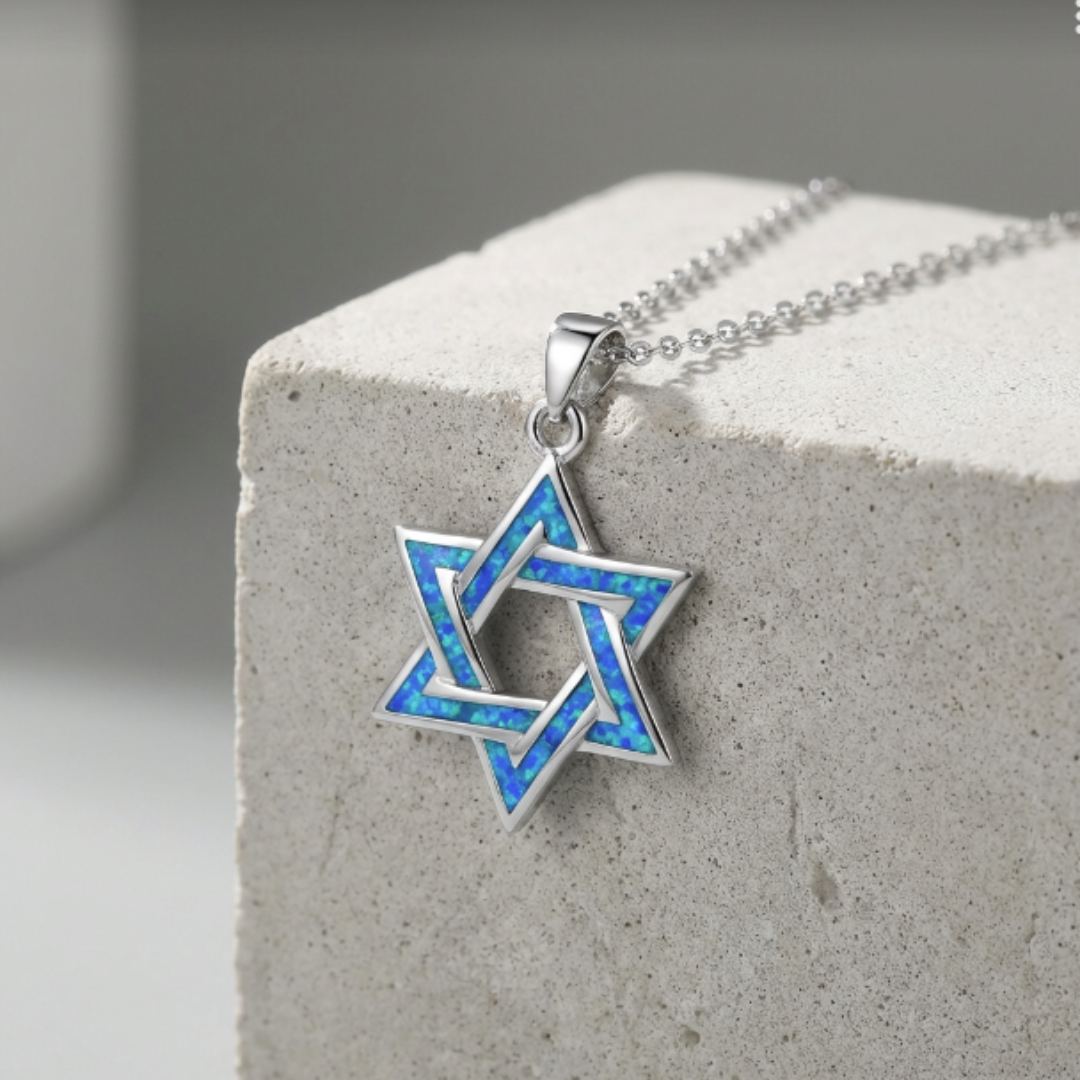 Blue and Silver Star of David Necklace