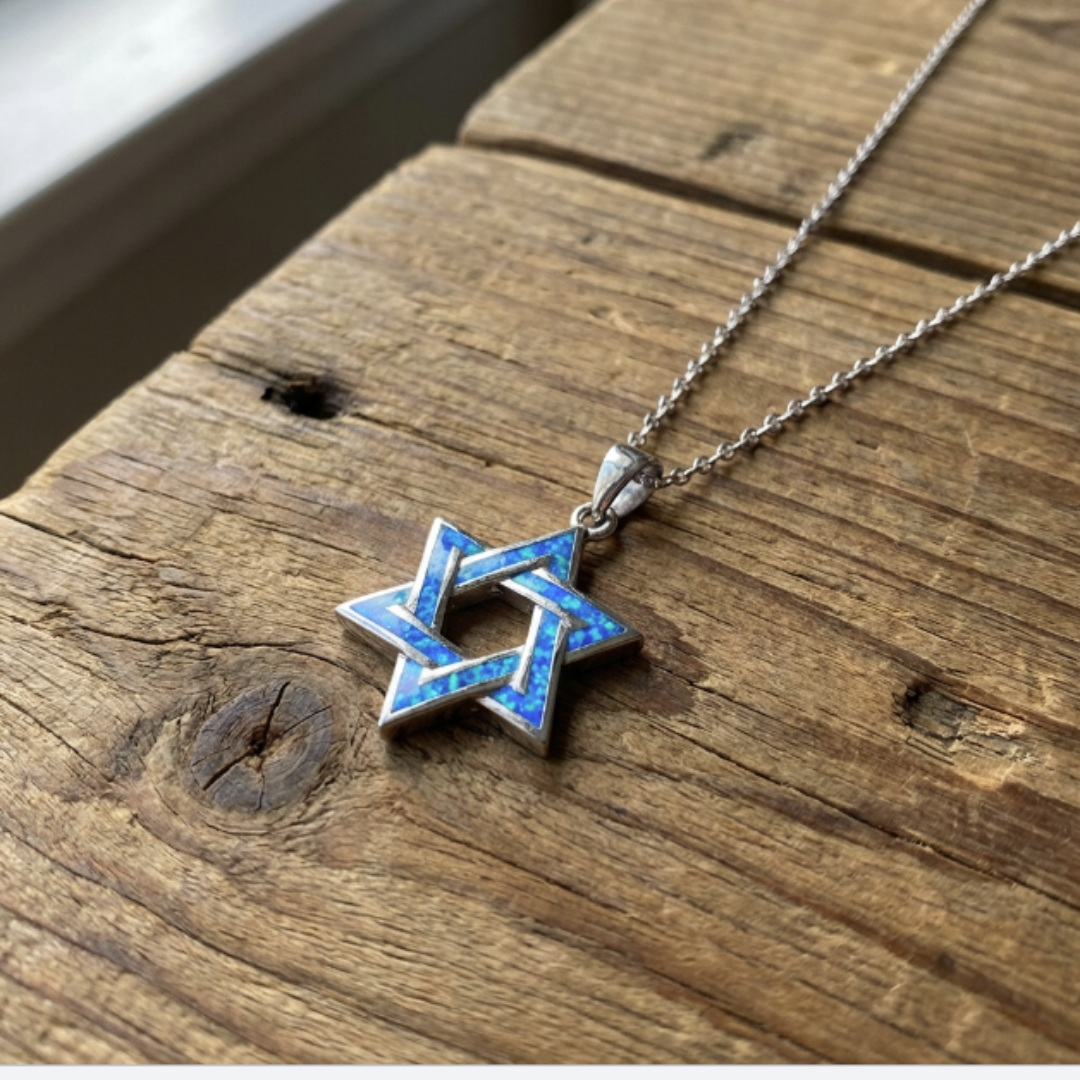 Blue and Silver Star of David Necklace