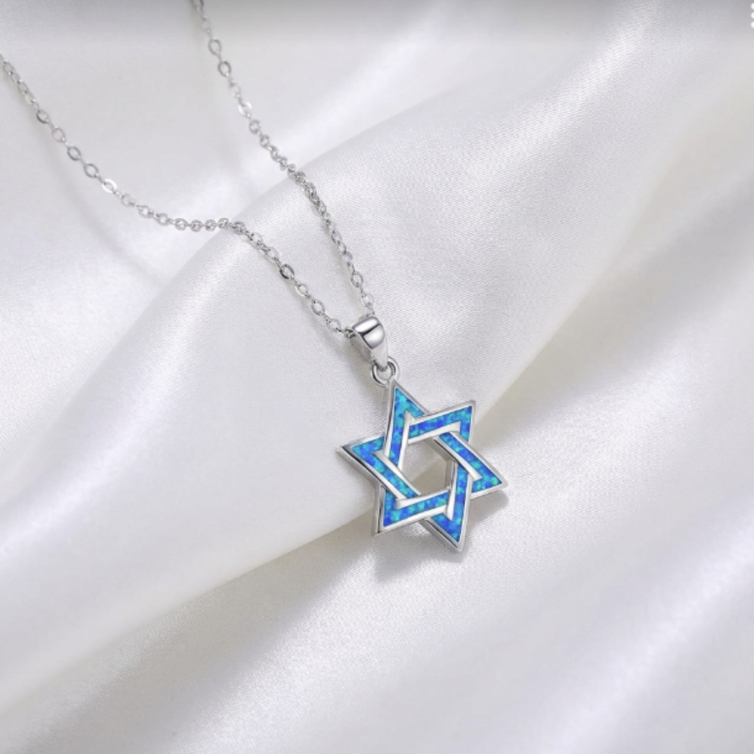 Blue and Silver Star of David Necklace