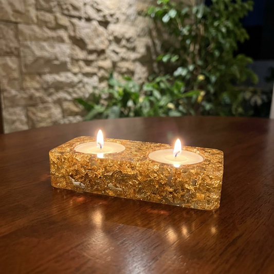 Handmade Gold Flake Resin Tea Light Holders for Shabbat Candles