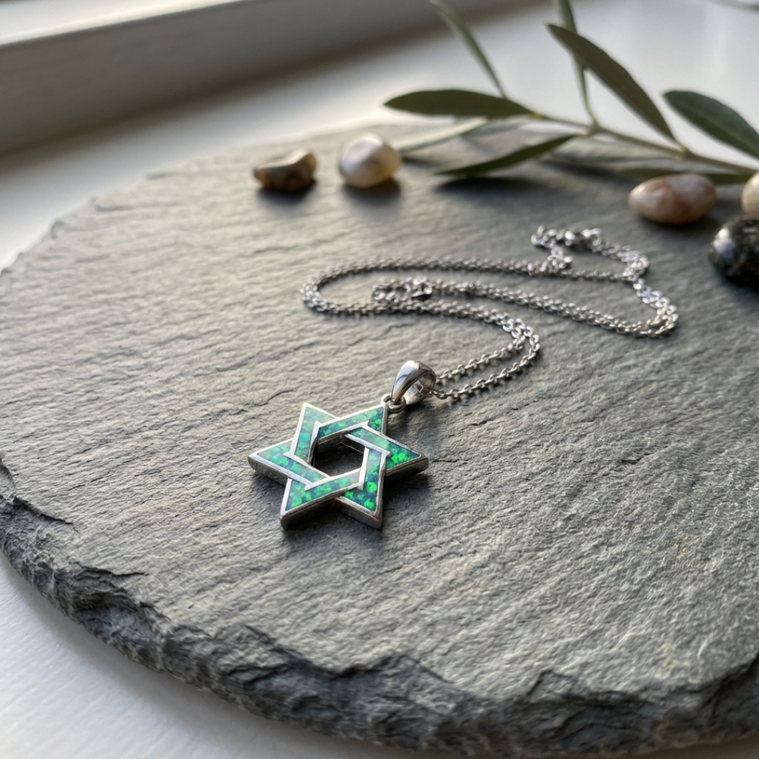 Green Enamel Star of David Necklace