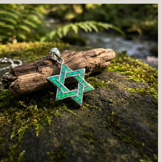 Green Enamel Star of David Necklace