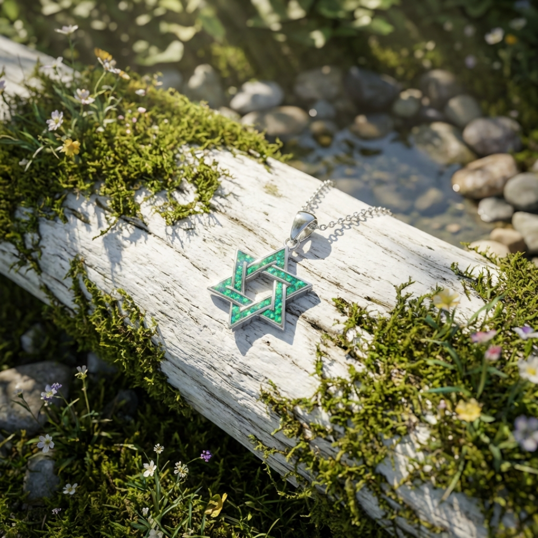 Green Enamel Star of David Necklace