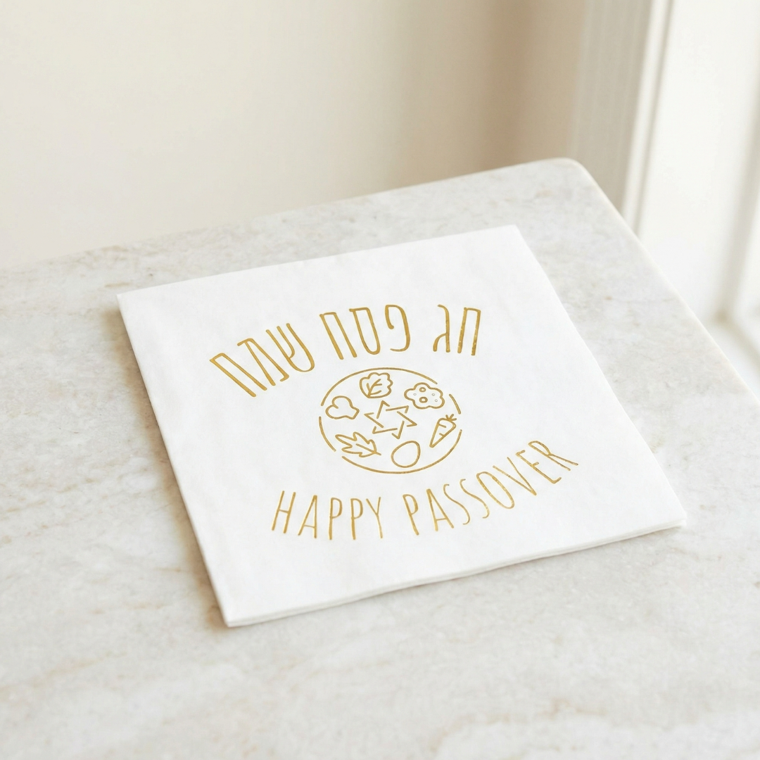 Gold Foil "Pesach Sameach" Passover Napkins (Pack of 50