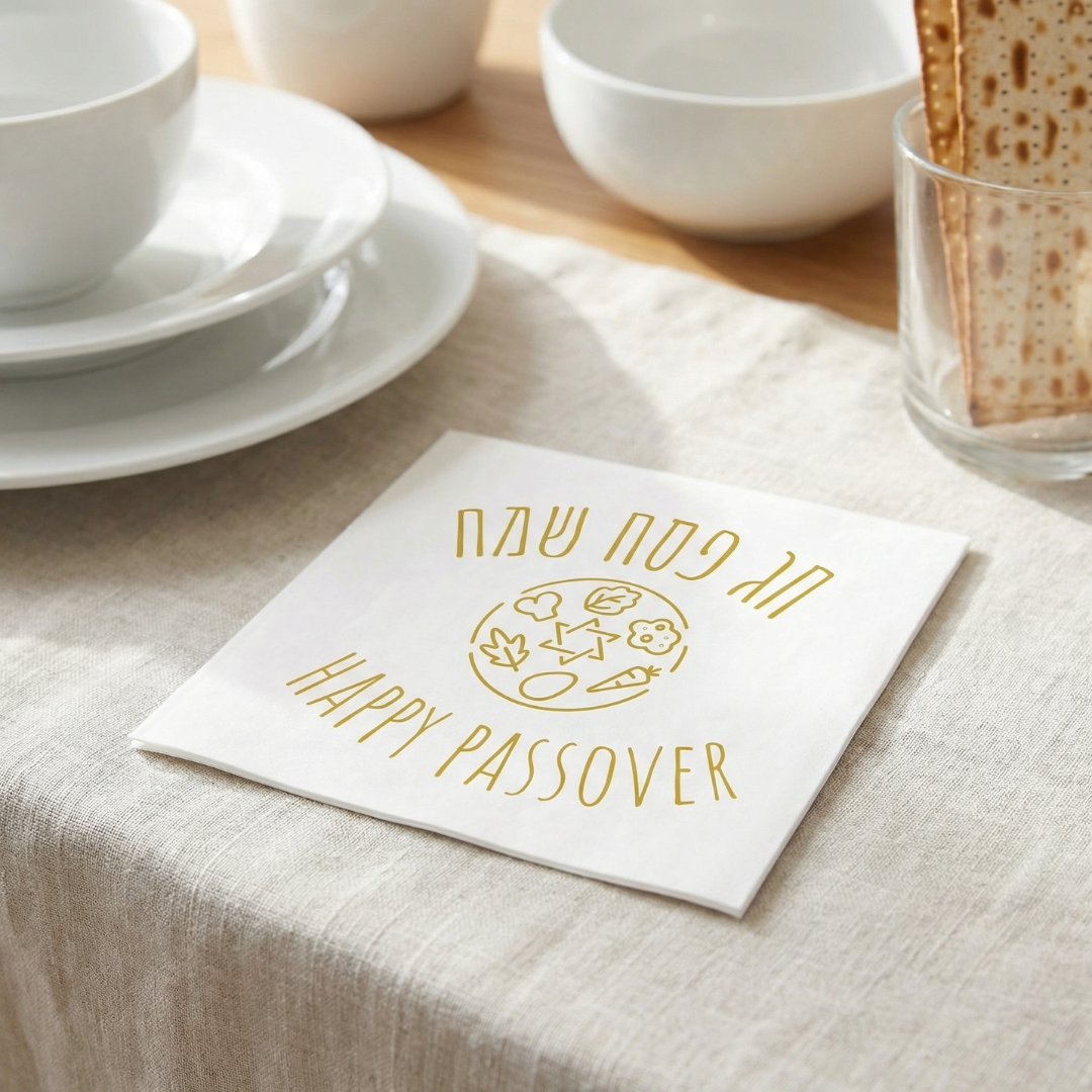 Gold Foil "Pesach Sameach" Passover Napkins (Pack of 50