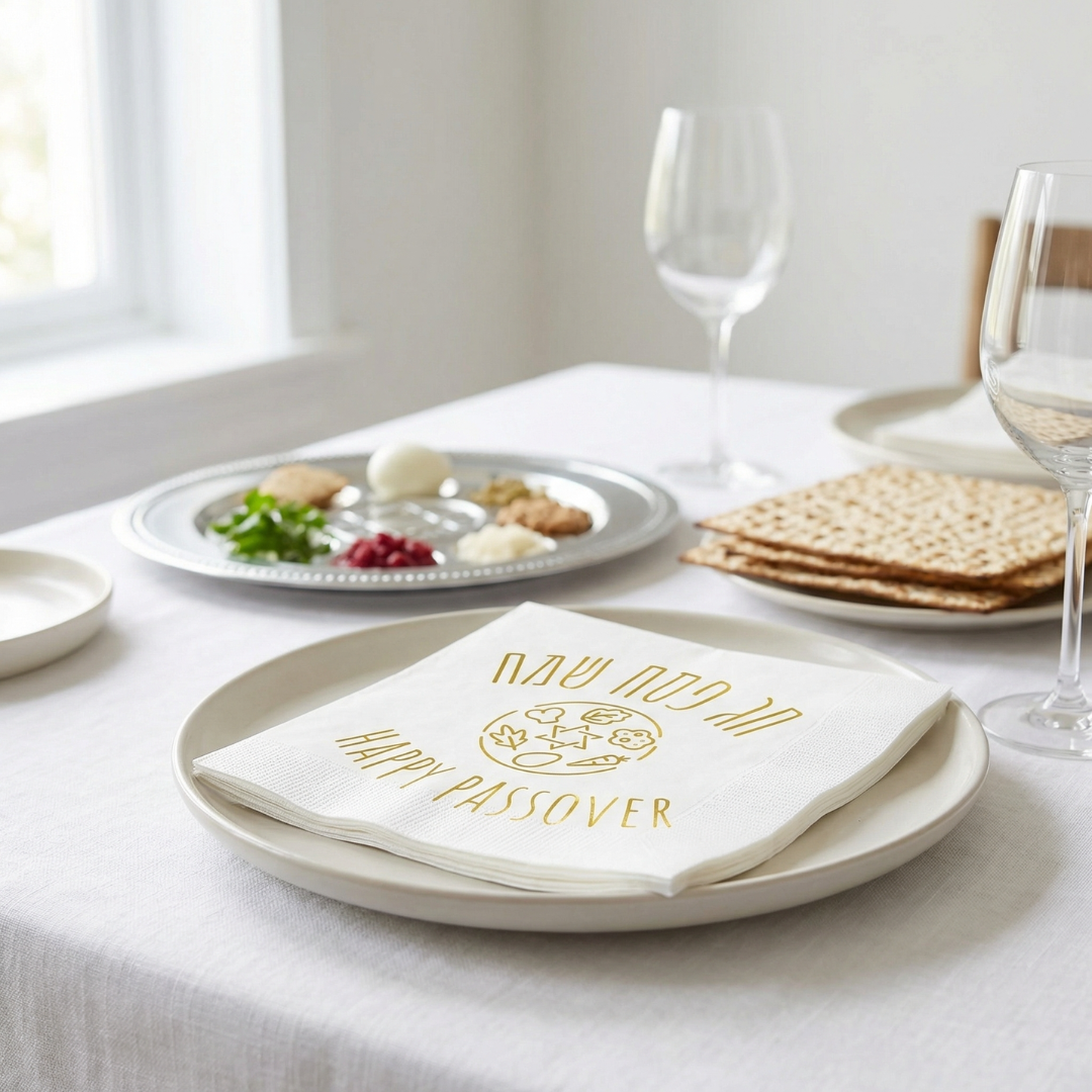 Gold Foil "Pesach Sameach" Passover Napkins (Pack of 50