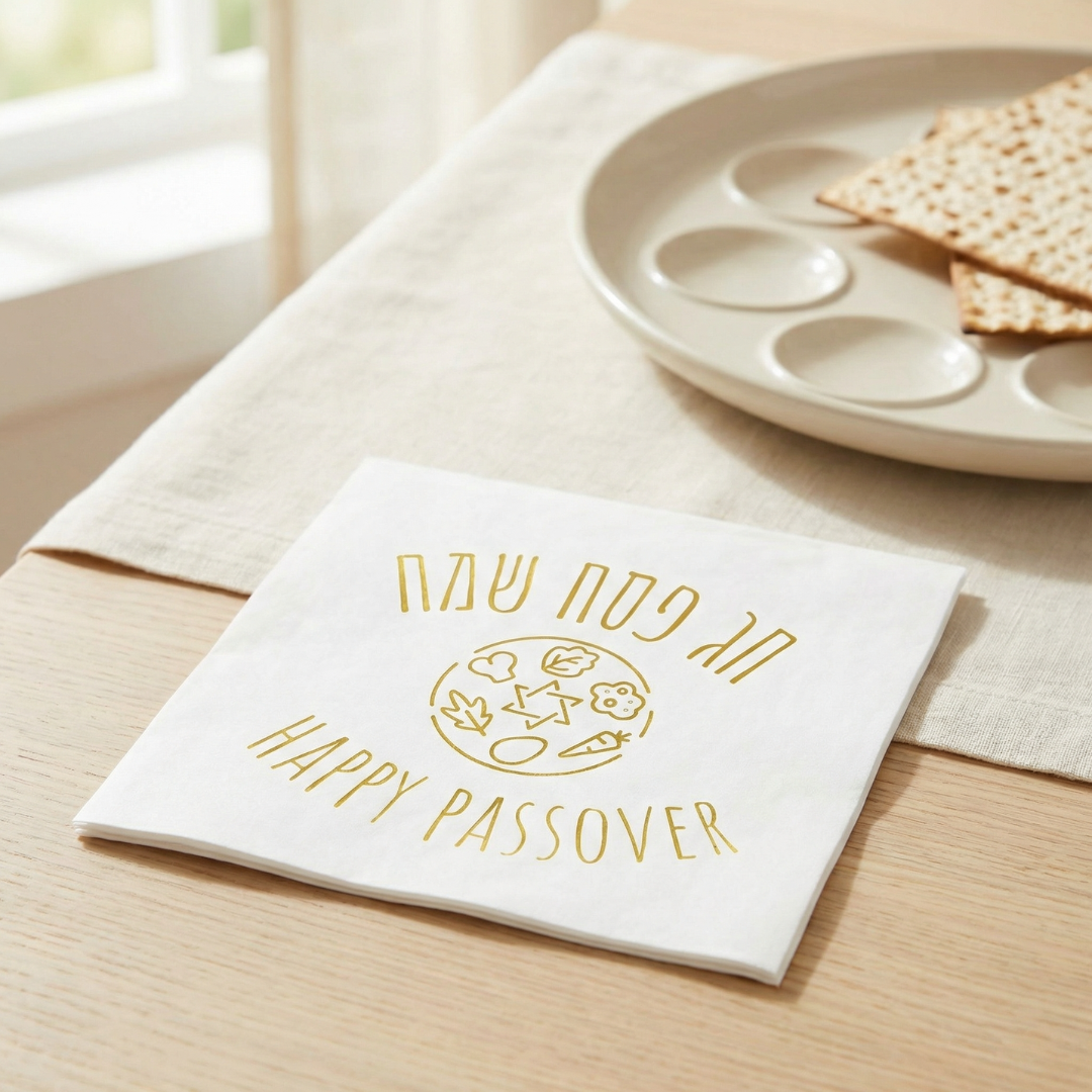 Gold Foil "Pesach Sameach" Passover Napkins (Pack of 50