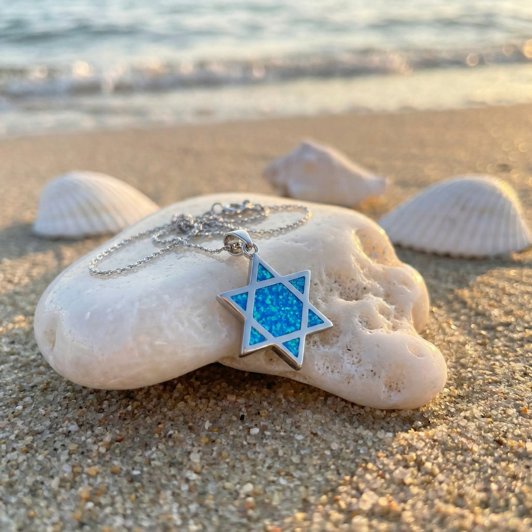Blue Opal Star of David Necklace