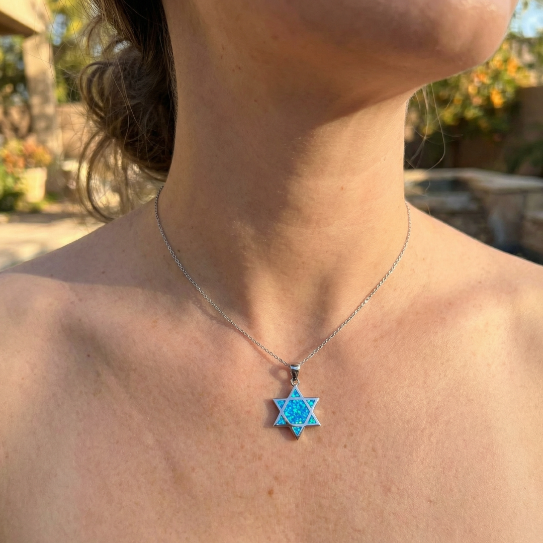 Blue Opal Star of David Necklace
