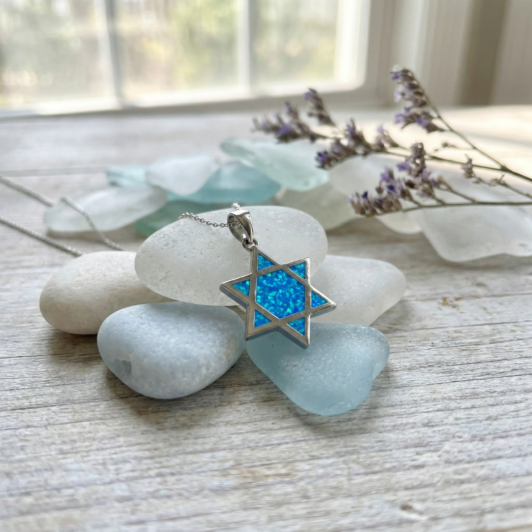 Blue Opal Star of David Necklace