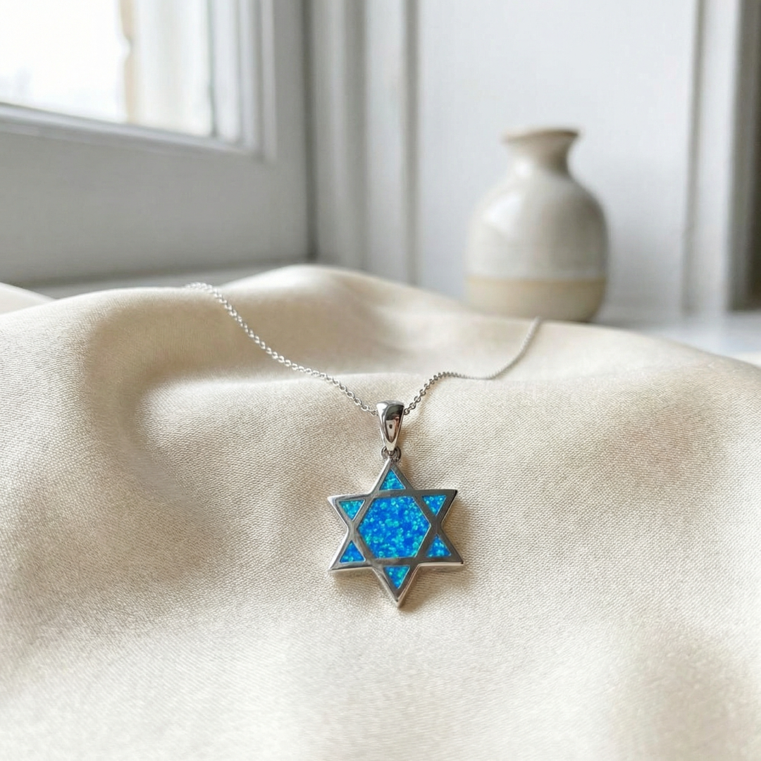 Blue Opal Star of David Necklace