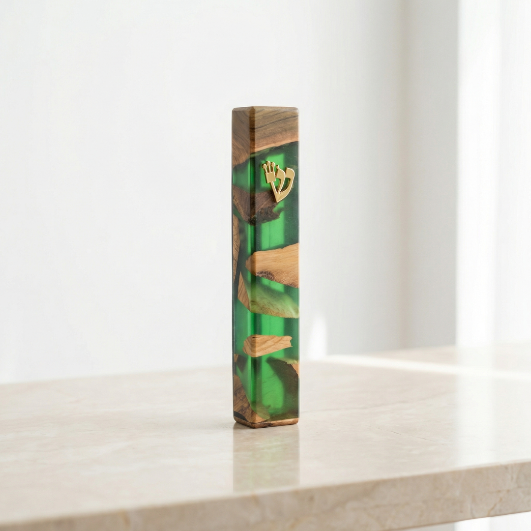 Handmade Modern Olive Wood & Resin Mezuzah Case - 5.5" - Multiple Colors