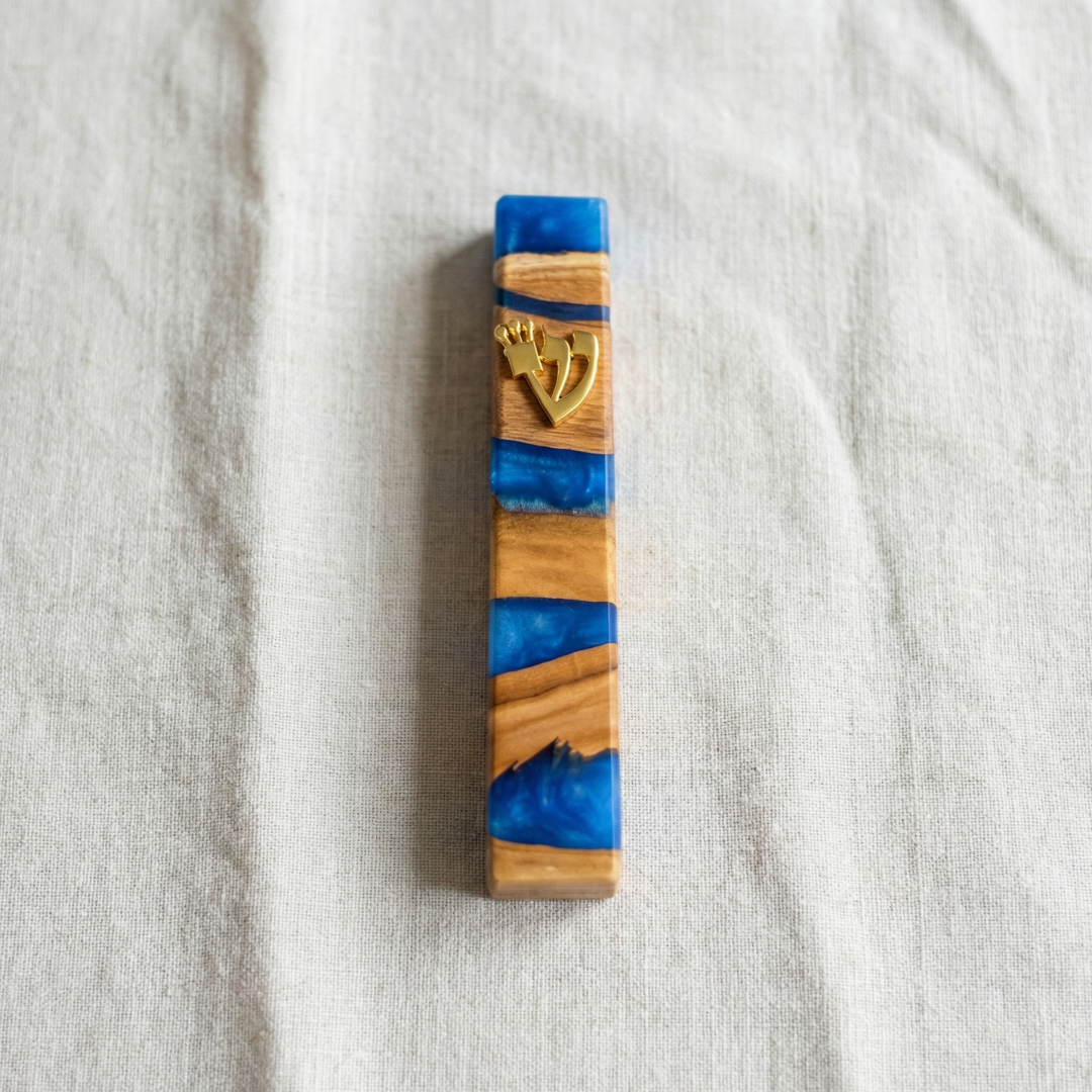 Handmade Modern Olive Wood & Resin Mezuzah Case - 5.5" - Multiple Colors