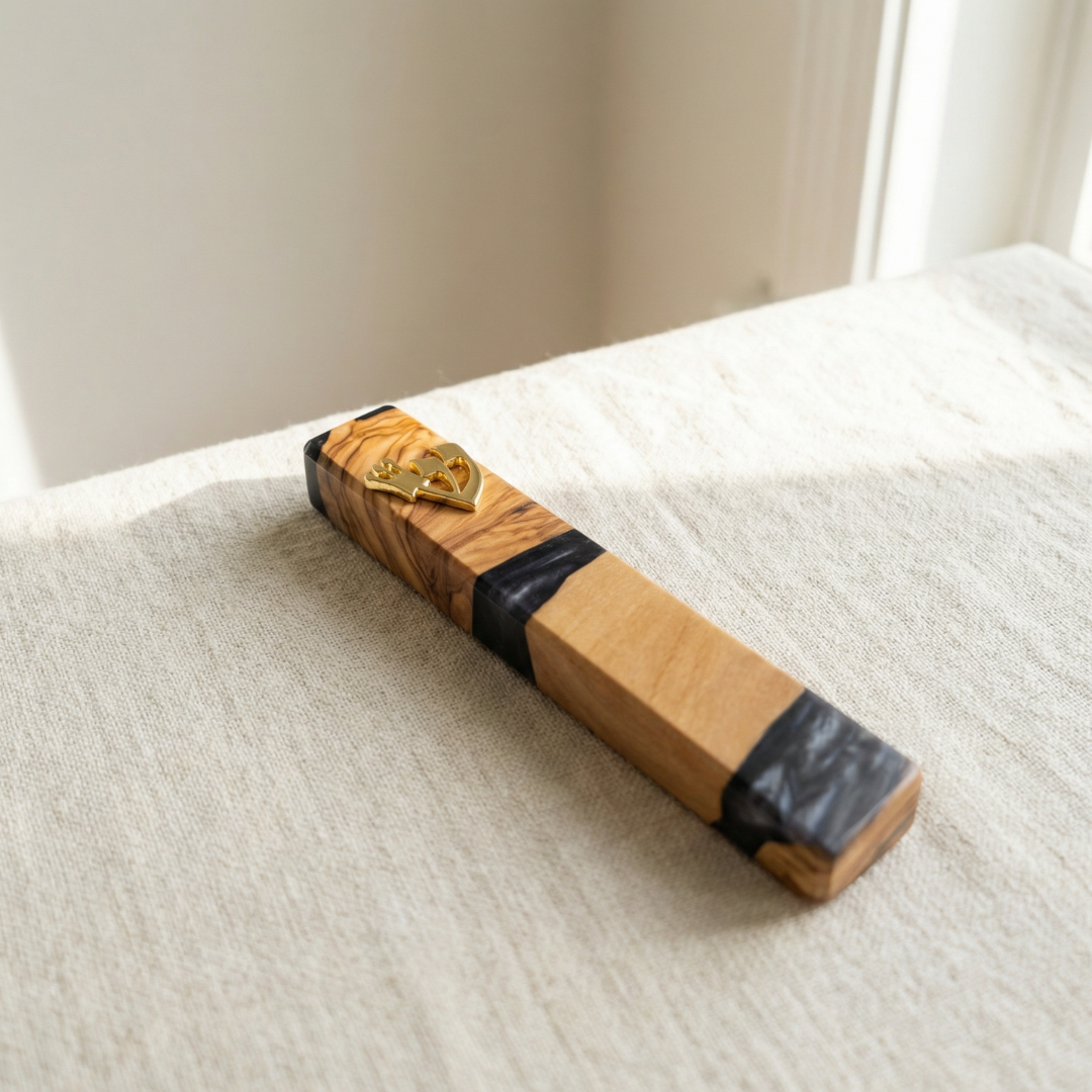 Handmade Modern Olive Wood & Resin Mezuzah Case - 5.5" - Multiple Colors