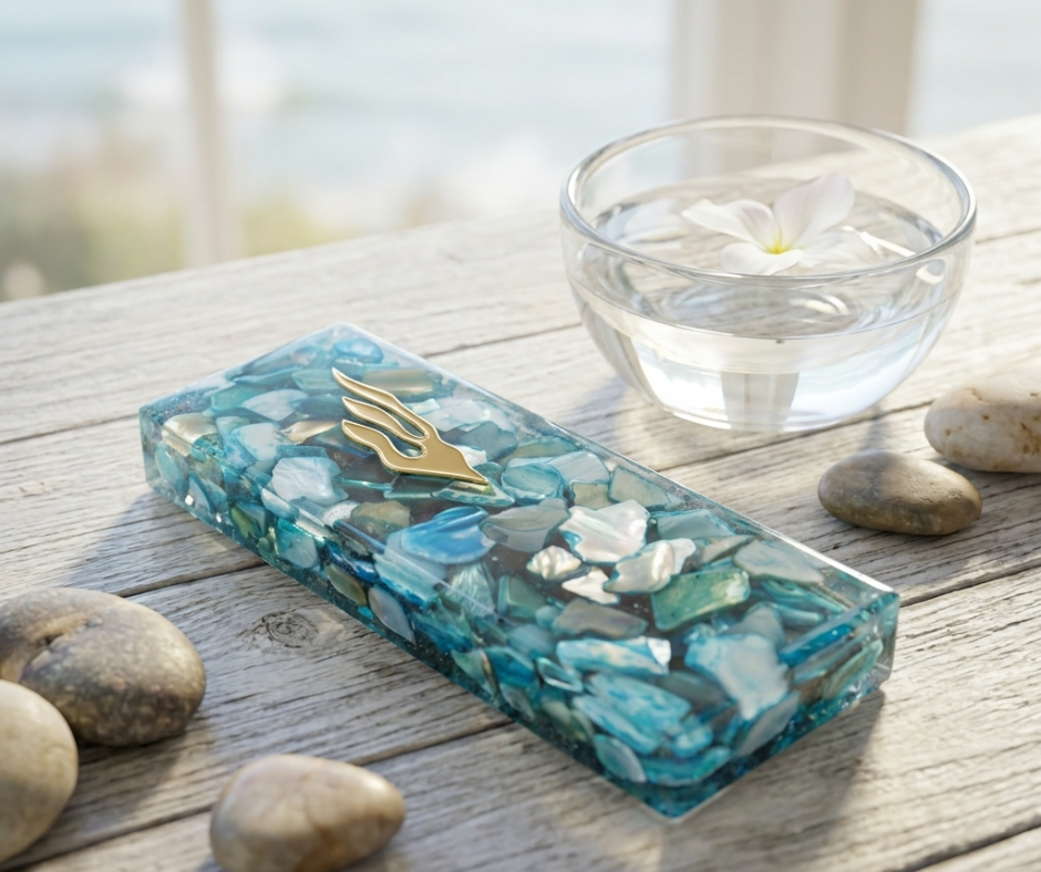 One of a Kind Resin Mezuzah Case – Ocean Blue Shell Design