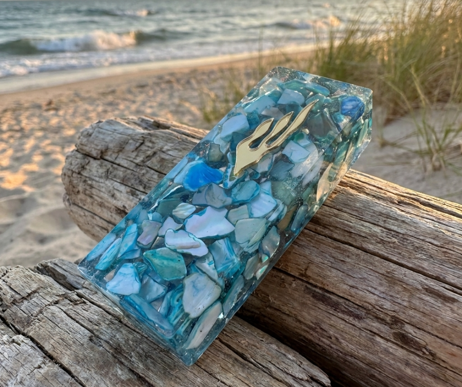 One of a Kind Resin Mezuzah Case – Ocean Blue Shell Design