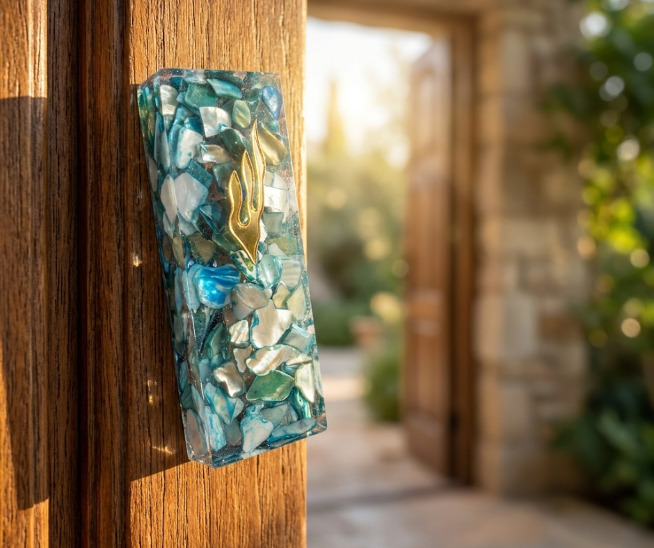 One of a Kind Resin Mezuzah Case – Ocean Blue Shell Design