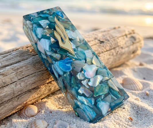 One of a Kind Resin Mezuzah Case – Ocean Blue Shell Design