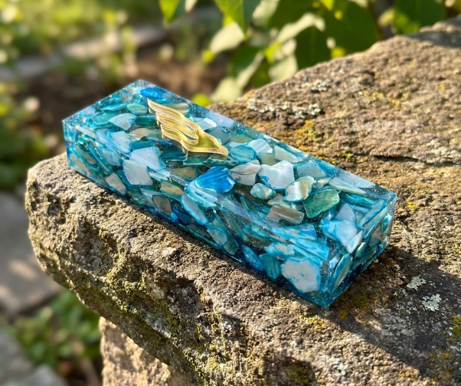 One of a Kind Resin Mezuzah Case – Ocean Blue Shell Design