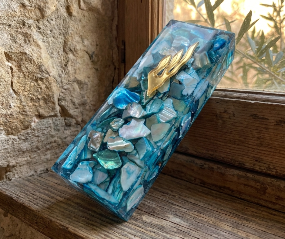 One of a Kind Resin Mezuzah Case – Ocean Blue Shell Design