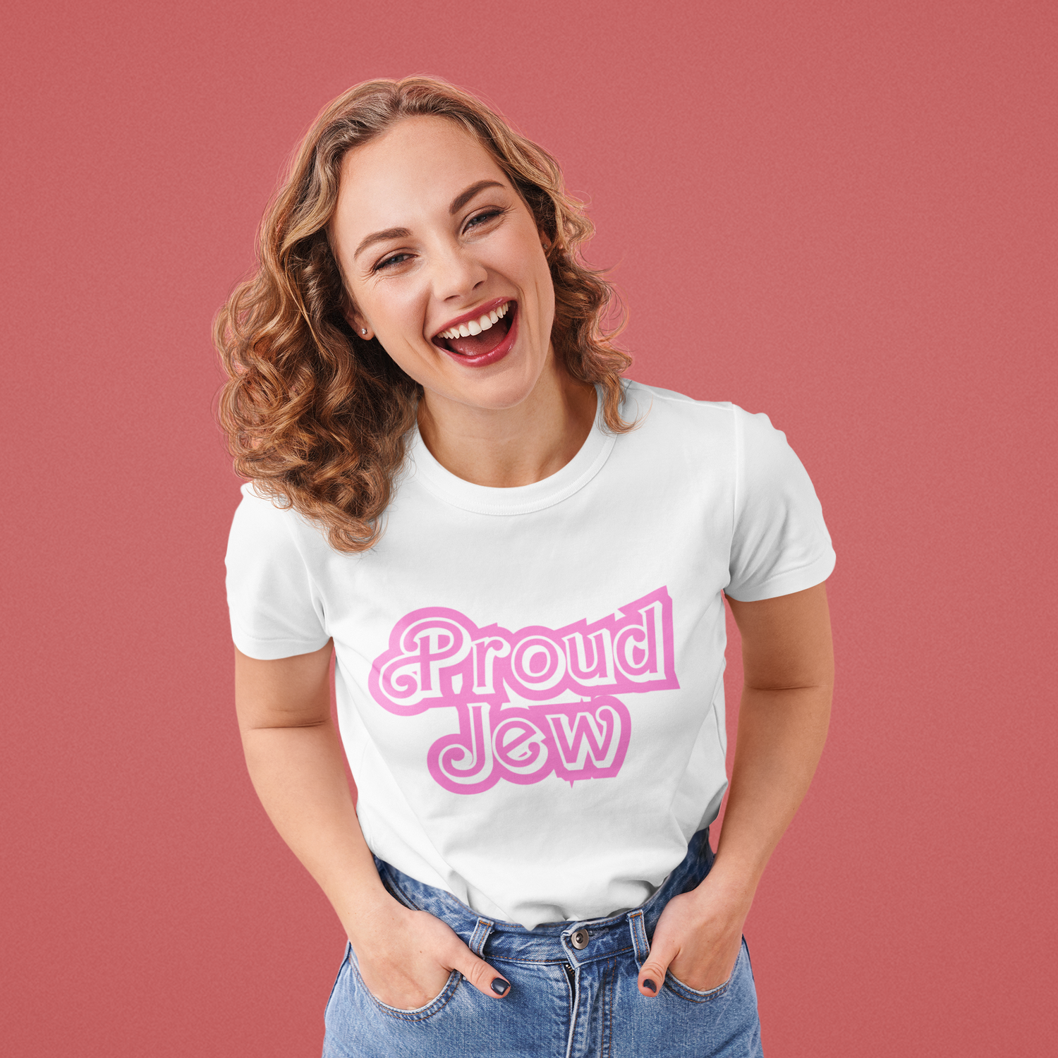 Proud Jew Tshirt- model frontal- Barbie font 