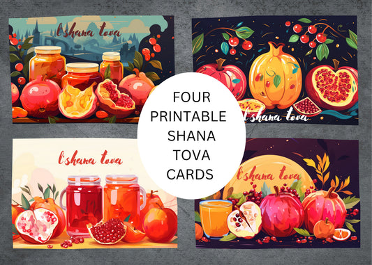 Rosh Hashanah Greeting Cards - L'Shana Tova Postcards with Symbolic Designs