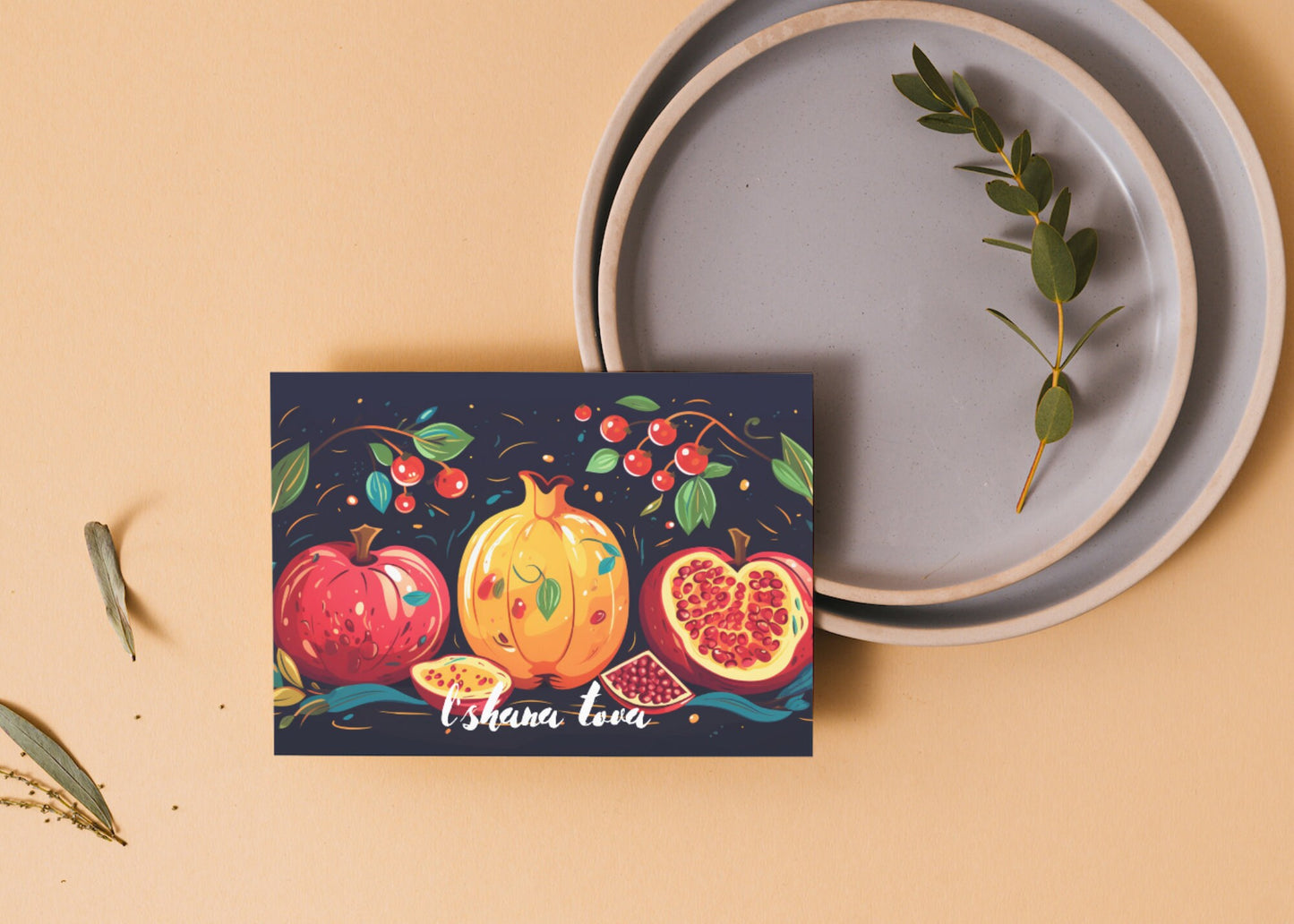 Rosh Hashanah Greeting Cards - L'Shana Tova Postcards with Symbolic Designs