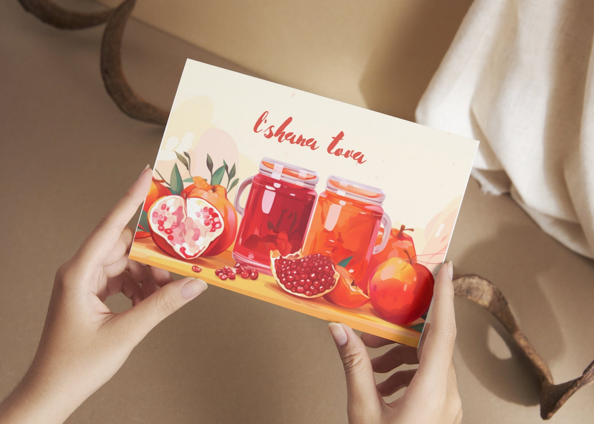 Rosh Hashanah Greeting Cards - L'Shana Tova Postcards with Symbolic Designs