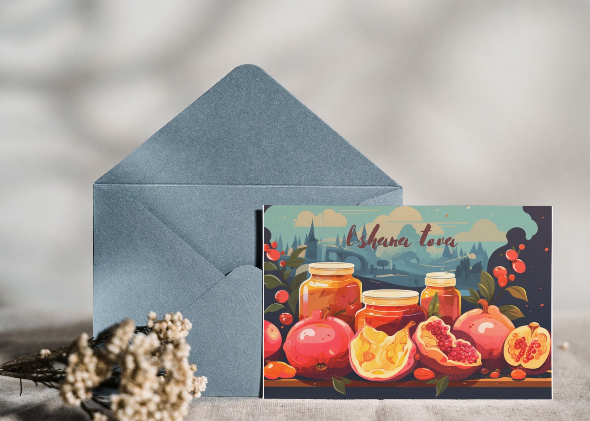 Rosh Hashanah Greeting Cards - L'Shana Tova Postcards with Symbolic Designs