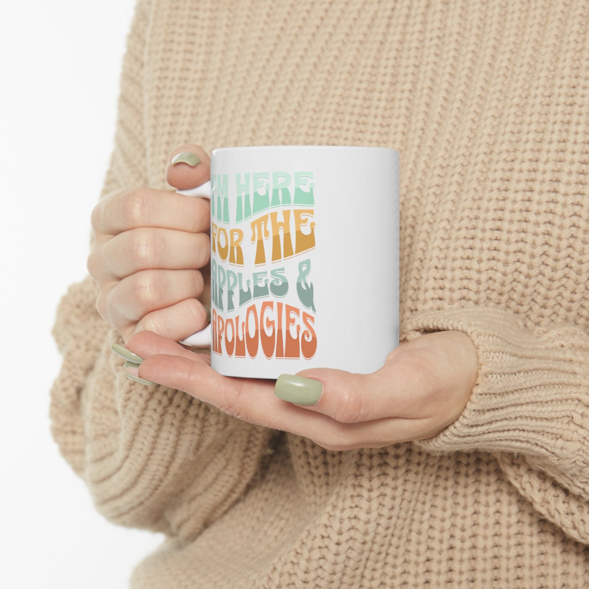 Rosh Hashanah Ceramic Mug - I'm Here for Apples and Apologies Design - Warm and Whimsical design | High Holidays Funny