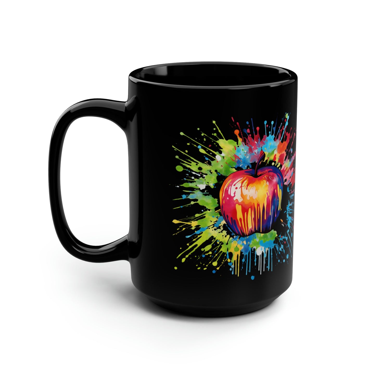 Rosh Hashanah Tie Dye Apple black Mug - Whimsical Design on 15oz Black Mug