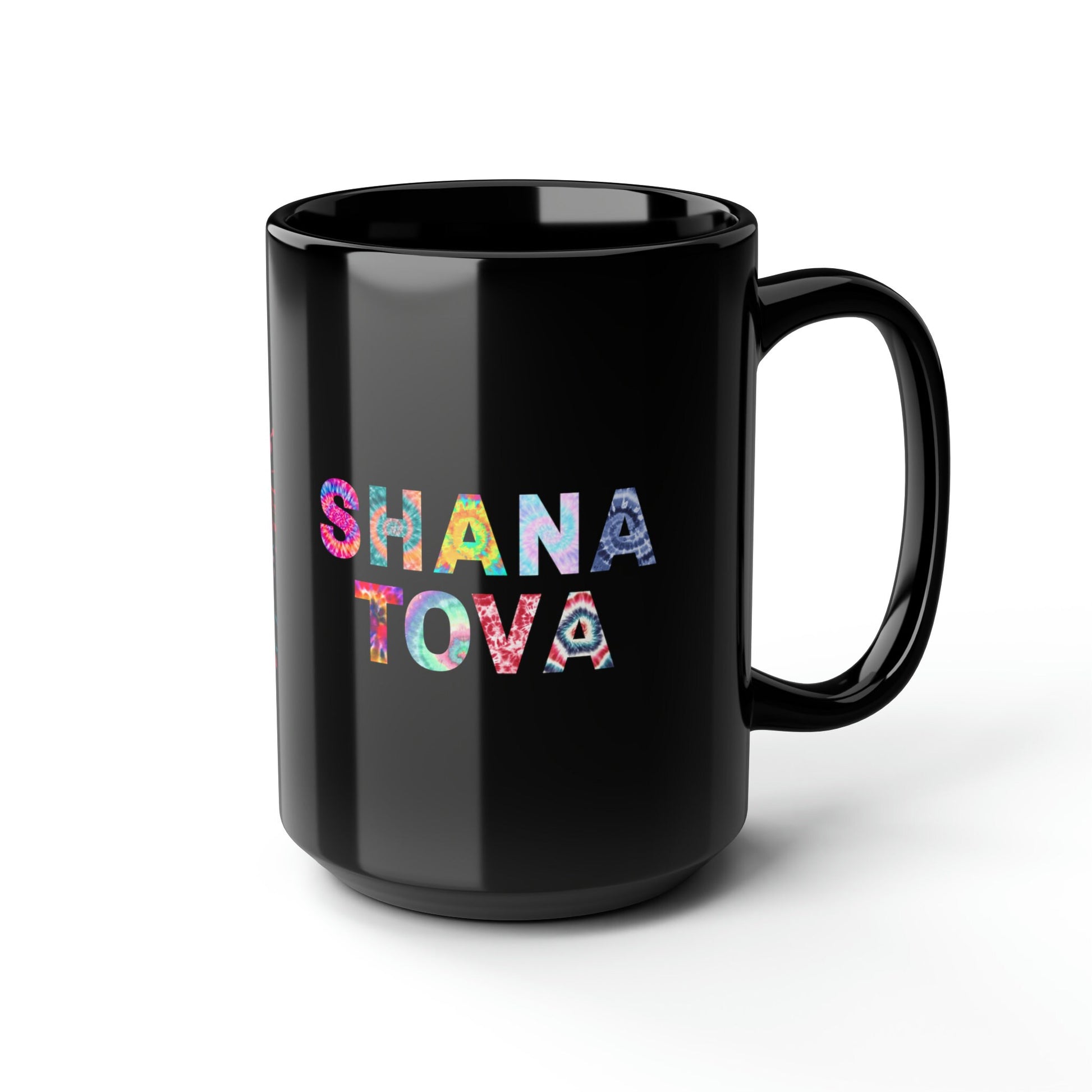 Rosh Hashanah Tie Dye Apple black Mug - Whimsical Design on 15oz Black Mug