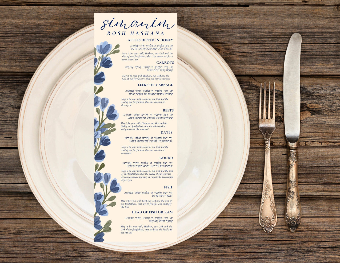 Ashkanaz simanim rosh hashana | Digital\ Printable Rosh Hashanah Simanim Menu - English & Hebrew - Rosh Hashanah Simanim|