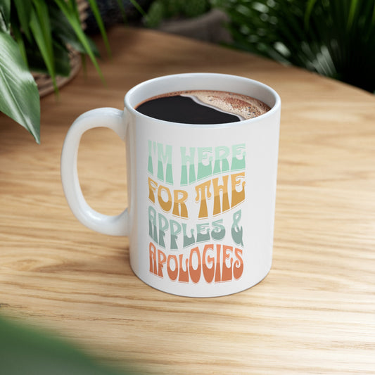 Rosh Hashanah Ceramic Mug - I'm Here for Apples and Apologies Design - Warm and Whimsical design | High Holidays Funny