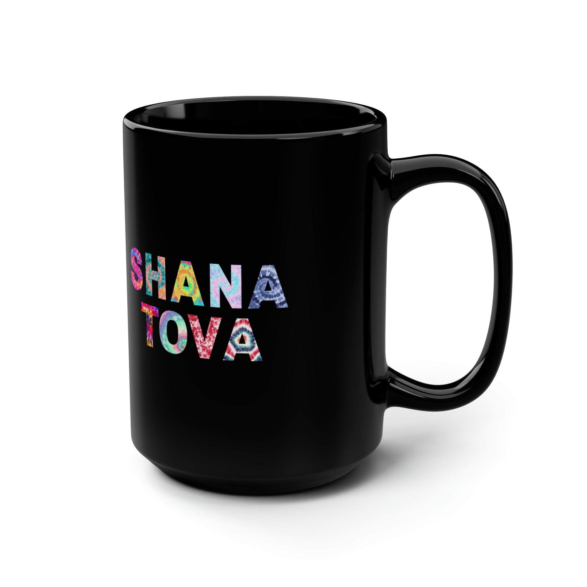 Rosh Hashanah Tie Dye Apple black Mug - Whimsical Design on 15oz Black Mug