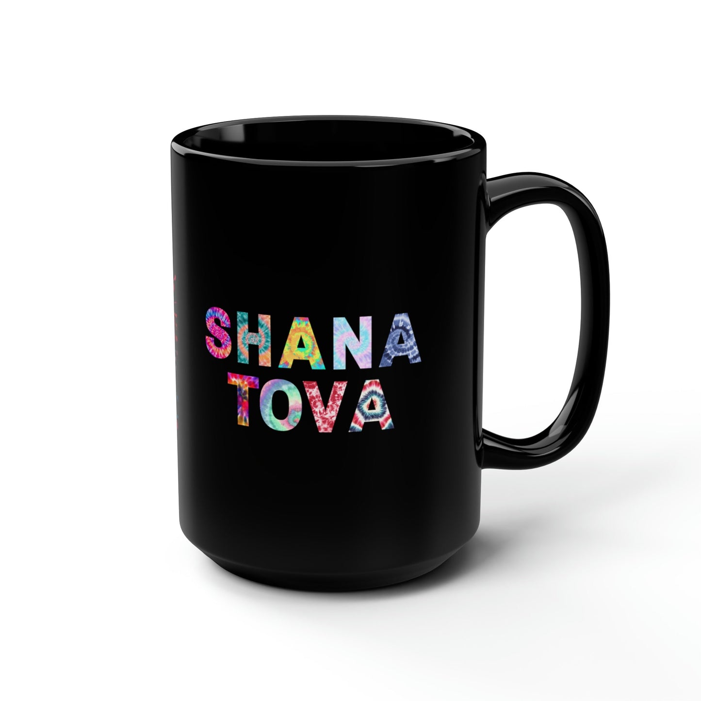 Rosh Hashanah Tie Dye Apple black Mug - Whimsical Design on 15oz Black Mug