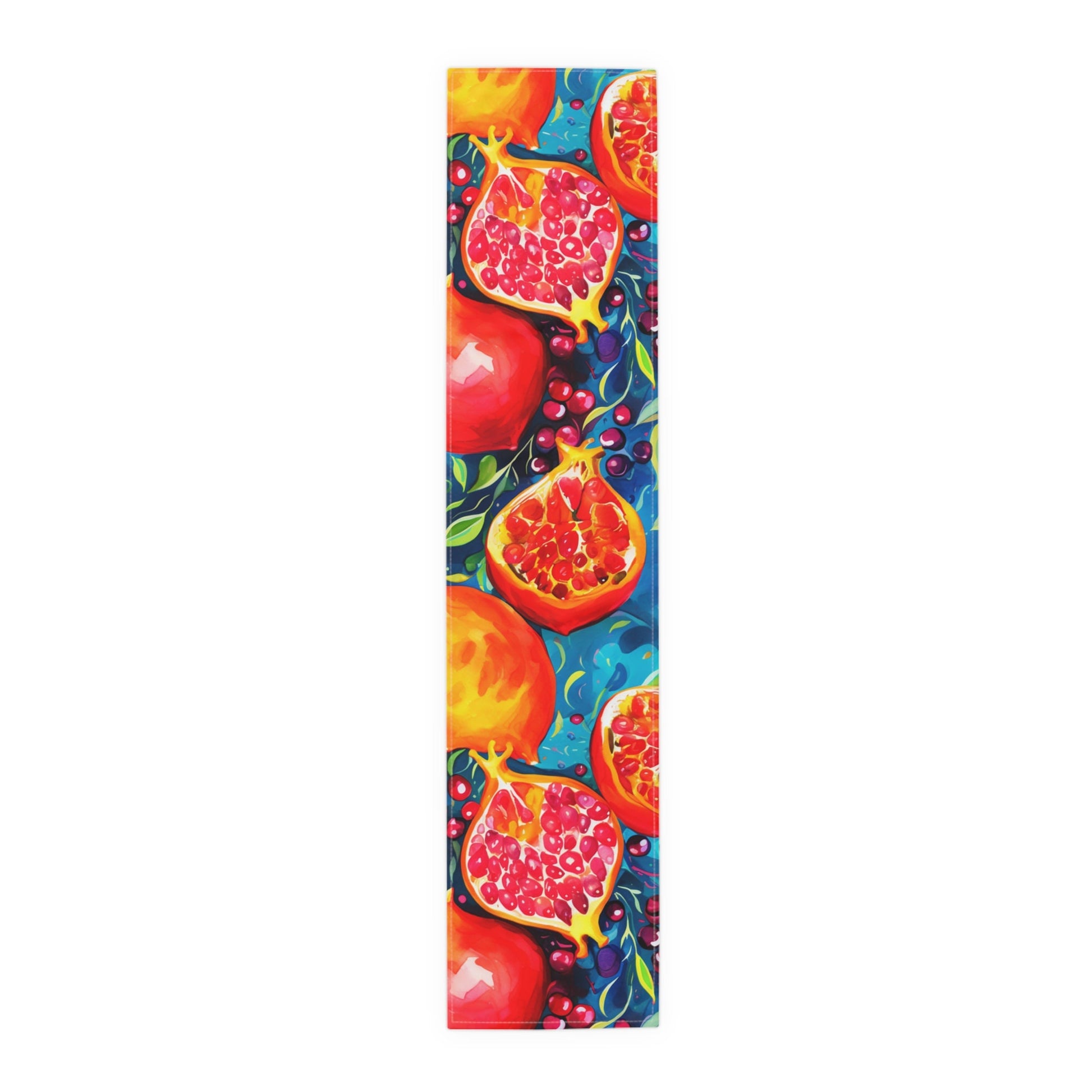 Pomegranates Watercolor Table Runner - High Holidays Judaica Decor - Vibrant and Artistic