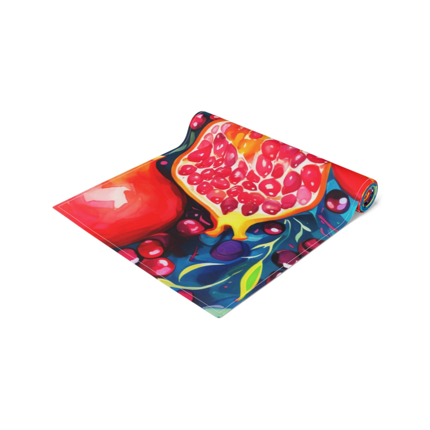 Pomegranates Watercolor Table Runner - High Holidays Judaica Decor - Vibrant and Artistic