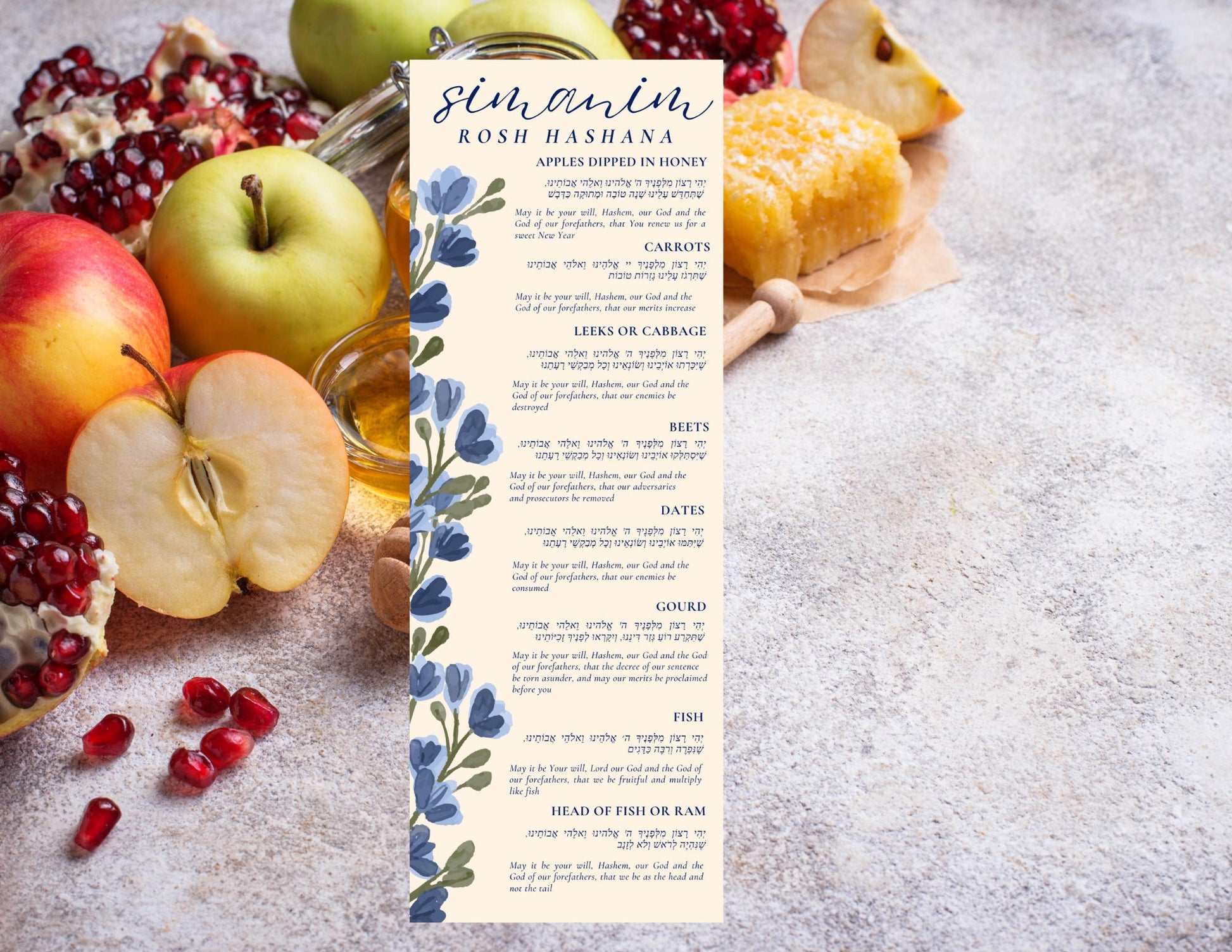 Ashkanaz simanim rosh hashana | Digital\ Printable Rosh Hashanah Simanim Menu - English & Hebrew - Rosh Hashanah Simanim|