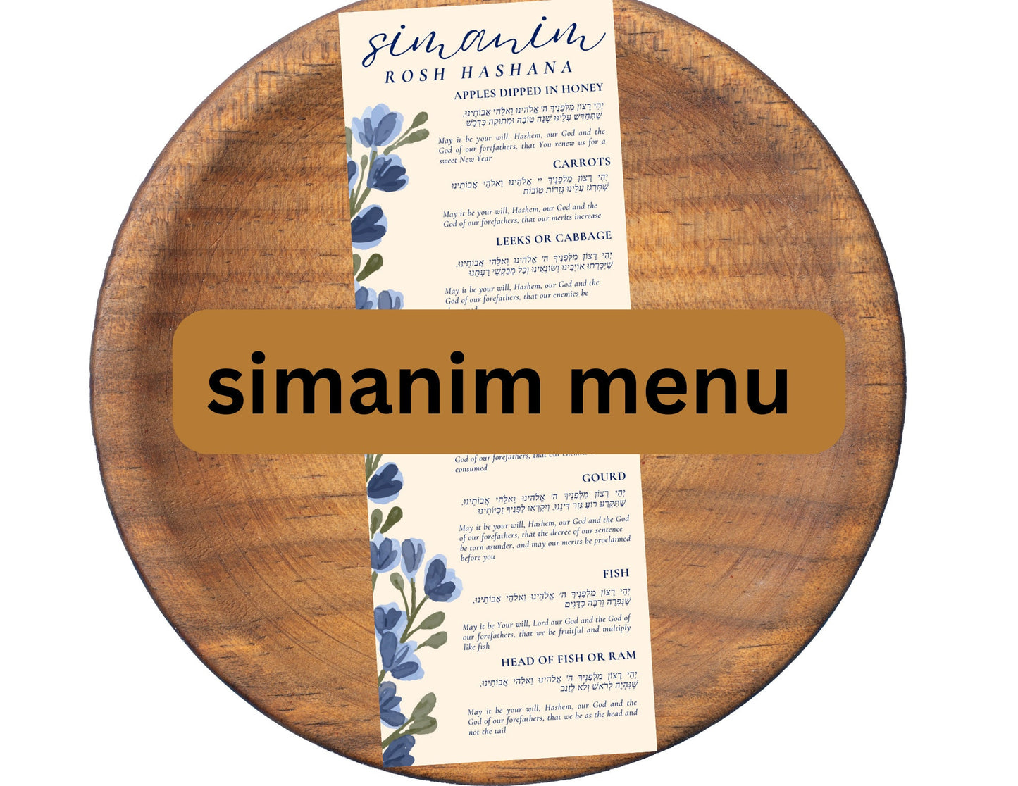 Rosh Hashanah Simanim Menu set of 10  - English & Hebrew - Rosh Hashanah Simanim Menu  | delivery before rosh hashana if ordered by the 9th