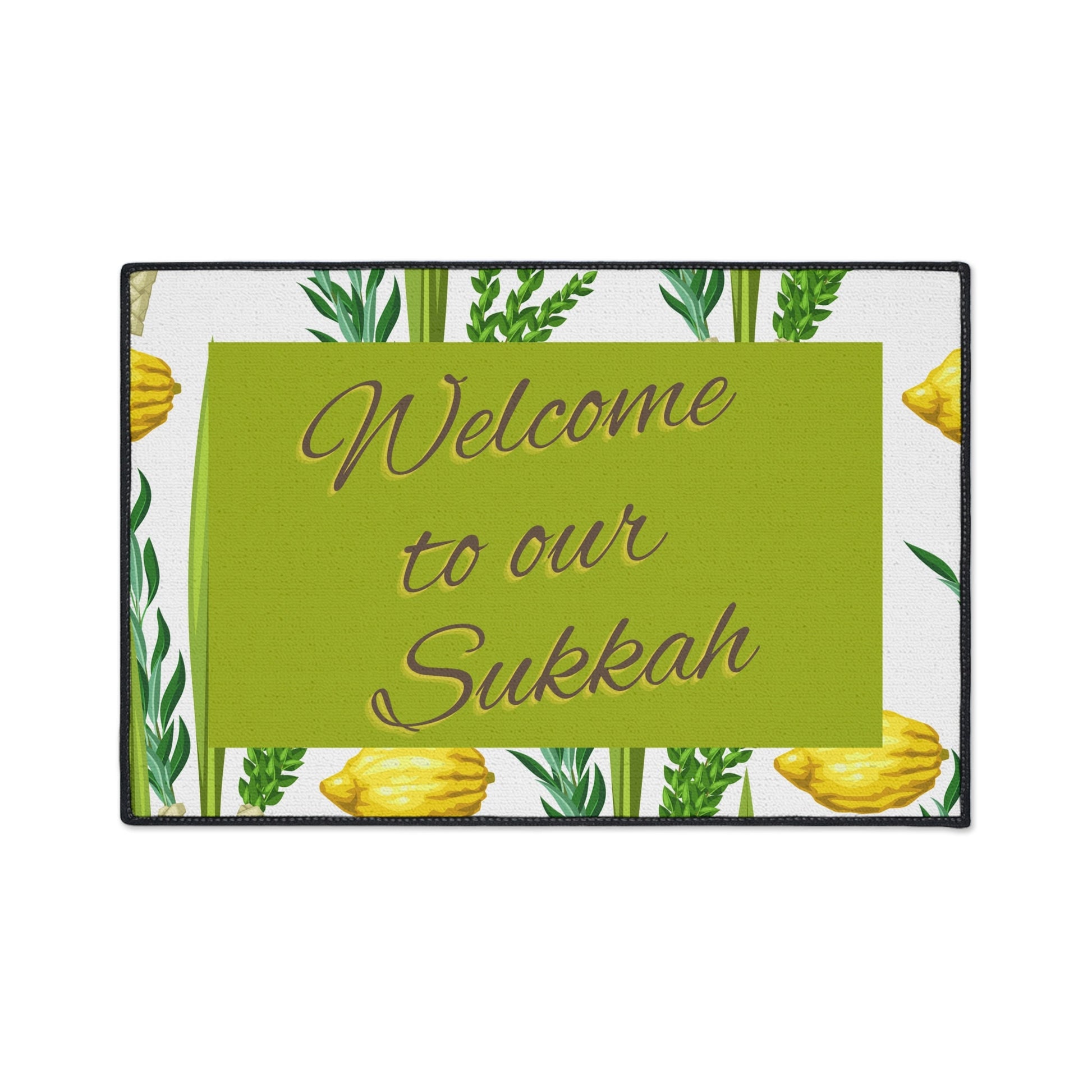 Heavy-Duty Sukkah Floor Mat - Lulav and Etrogs Design - Welcome to Our Sukkah - Home DecoR